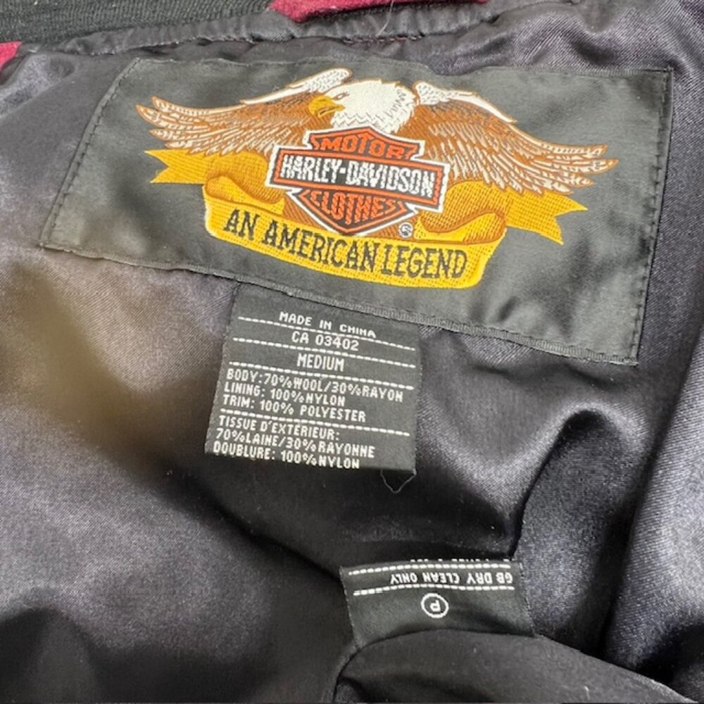 USA Harley Davidson Wool Quilt Bomber Jacket Mens M green Balck Full Zip (J94) - Picture 7 of 10